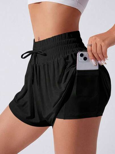 Sovereign Charm Women's Solid Color Drawstring Waist Pocket Casual Daily Sports Shorts