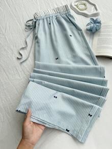 SHEIN EZwear 大码爱心条纹口袋宽松休闲裤，春夏款 - 彩色 - 查看 1