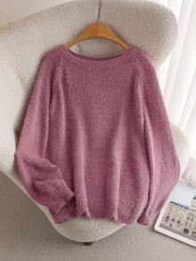 CosyJoli Áo len chui đầu tay raglan màu hồng đính sequin cỡ lớn cho nữ vào mùa thu/đông - Hồng - Xem 4