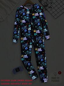 Tween Boys' Video Game Luminous Graphic Front Zipper Long Sleeve Jumpsuit Snug Fit Loungewear - Multicolor - View 4