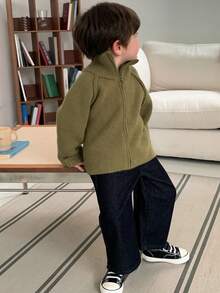 DAZY Toddler Boys' Waist Splicing Leopard Print Casual Retro Washed Blue Wide Leg Jeans - Royal Blue - View 4