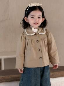 DAZY Toddler Girls' Lapel Lace Patchwork Casual Jacket, Spring/Autumn - Khaki - View 8