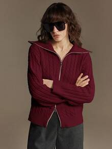 Ontre Cardigan tricoté à fermeture éclair en métal pour femmes, convient pour les déplacements urbains, les affaires, les tenues décontractées, Noël, le Nouvel An, l'automne/l'hiver