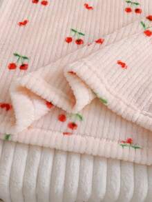 Tween Girls Pajamas-2 Piece Pajama Set Cherry Print Light Pink Red Trim Round Neck Long Sleeve Top Long Pants Cozy Soft Breathable Loungewear Sleepwear Gift Idea Four Season 2026 New Year Holiday Essential - Red and White - View 5