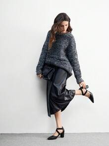 CUCCOO BIZCHIC Women's Fashion Black Elastic Combination Ankle Strap Pointed Toe Chunky High Heel Pumps, Suitable For Commuting, Dating, Party, Wedding, Holiday, Hollow Out - Black - View 6