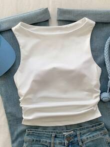 SHEIN EZwear 春/夏季純色簡約加棉紮紮背心