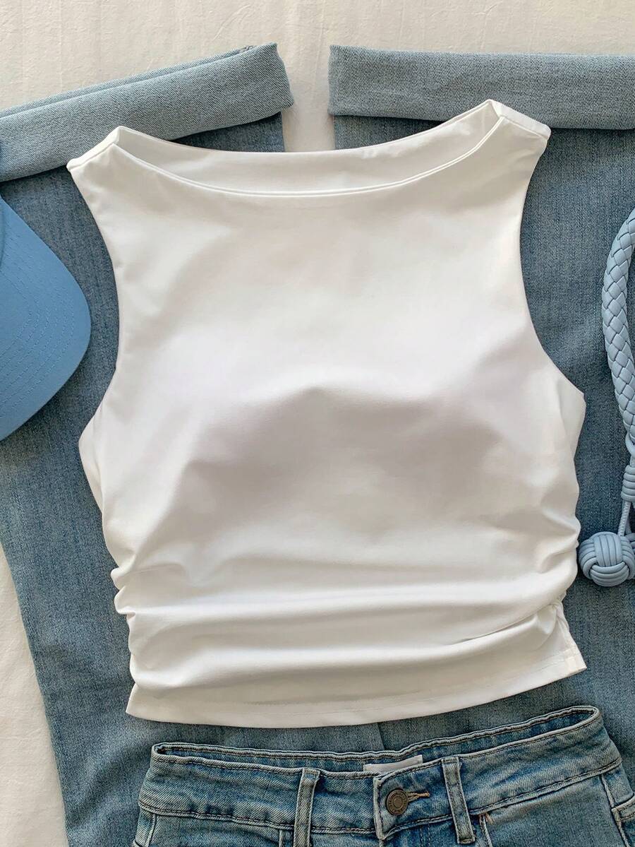 SHEIN EZwear 春/夏季純色簡約加棉紮紮背心