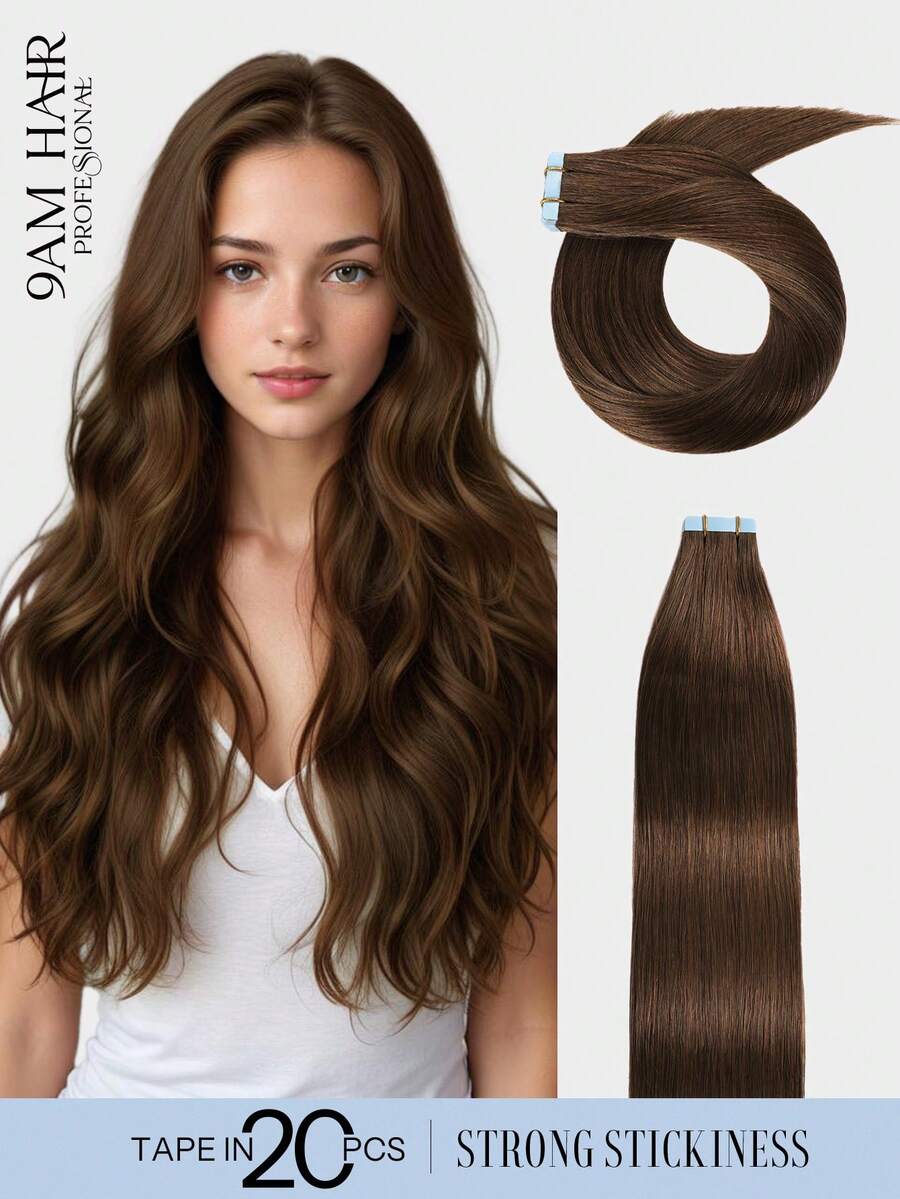 9AM Hair 隐形舒适胶带接发 20片装 50克 12英寸至24英寸 中棕色 4# 胶带接发 真人发 自然接发 胶带接发 适用于女性 运动 度假 旅行 节日 舞会 户外 Cosplay 校园 学校 海滩 婚礼 露营 假日 - S4 - 查看 1