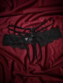 SpicyHot Women's Sexy Lace Patchwork Crotchless Panties - Black - View 2