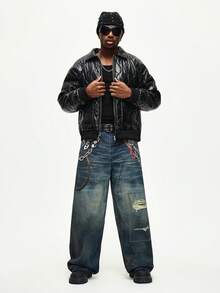 ROMWE MEN Street Life Men's Casual Black Cotton Long Sleeve Jacket - Black - View 7