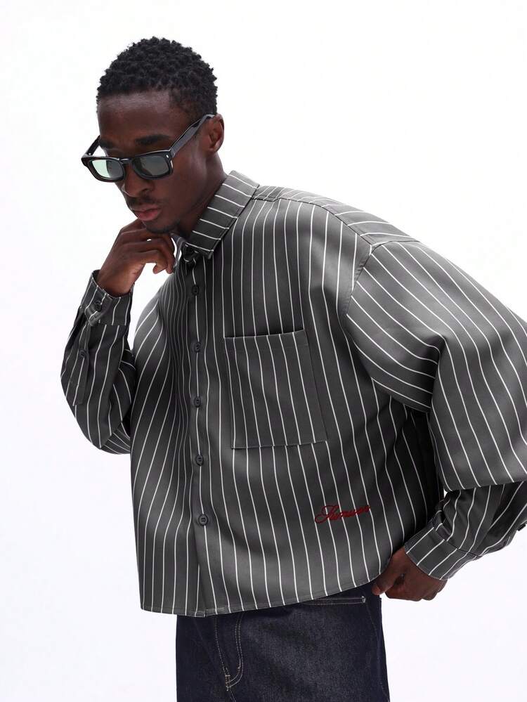 Boxy Fit Button Up Pinstripe Shirt