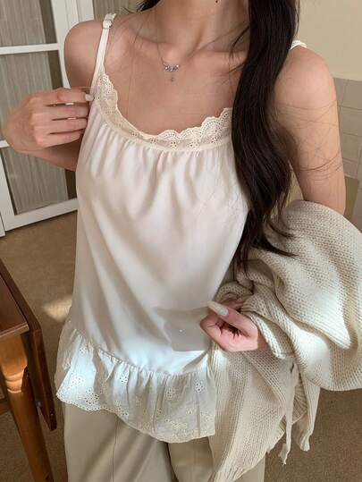 K-Vae Women's Fashion Layered Ruffle Hem Camisole Tank Top,Tank Top