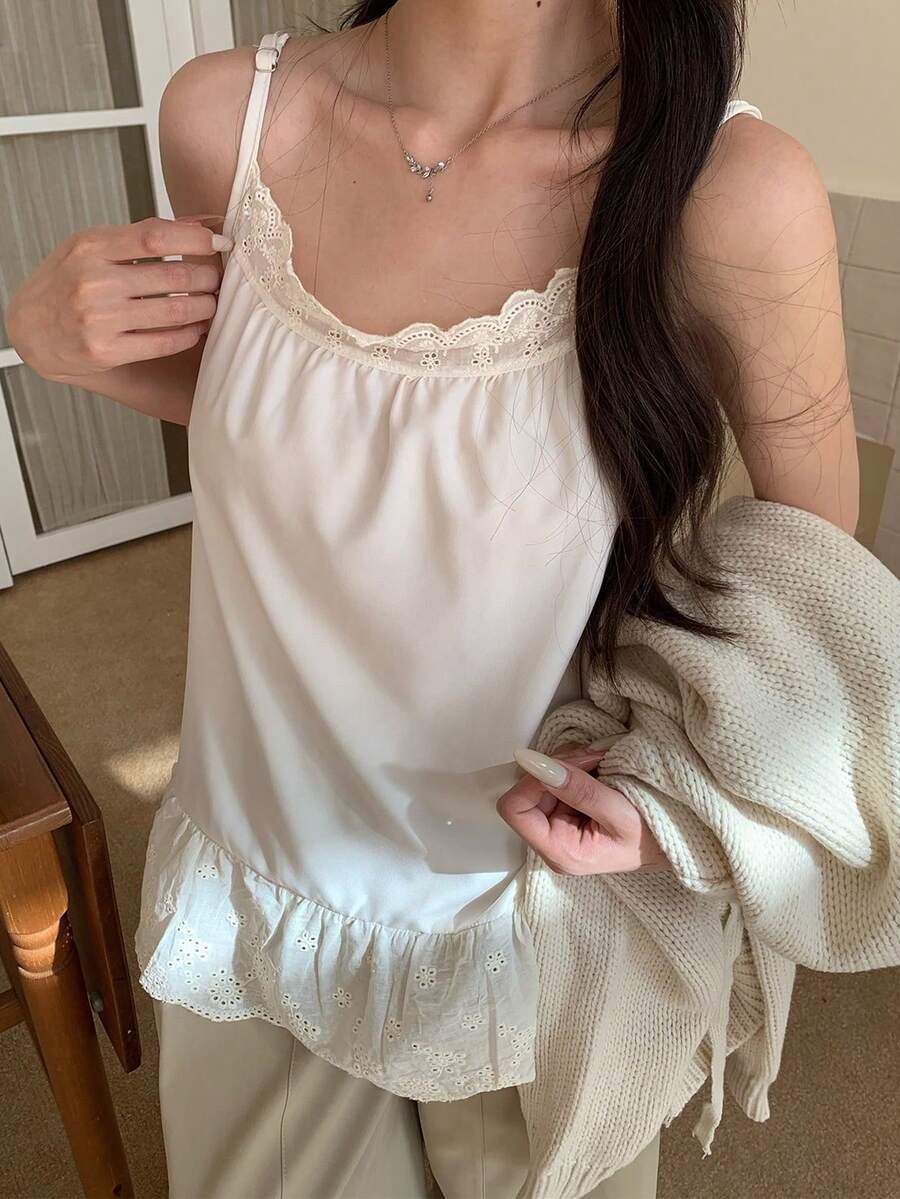 K-Vae Women's Fashion Layered Ruffle Hem Camisole Tank Top,Tank Top - Apricot - View 1