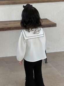 DAZY 女童休闲翻领长袖衬衫，春秋季 - 白色 - 查看 2