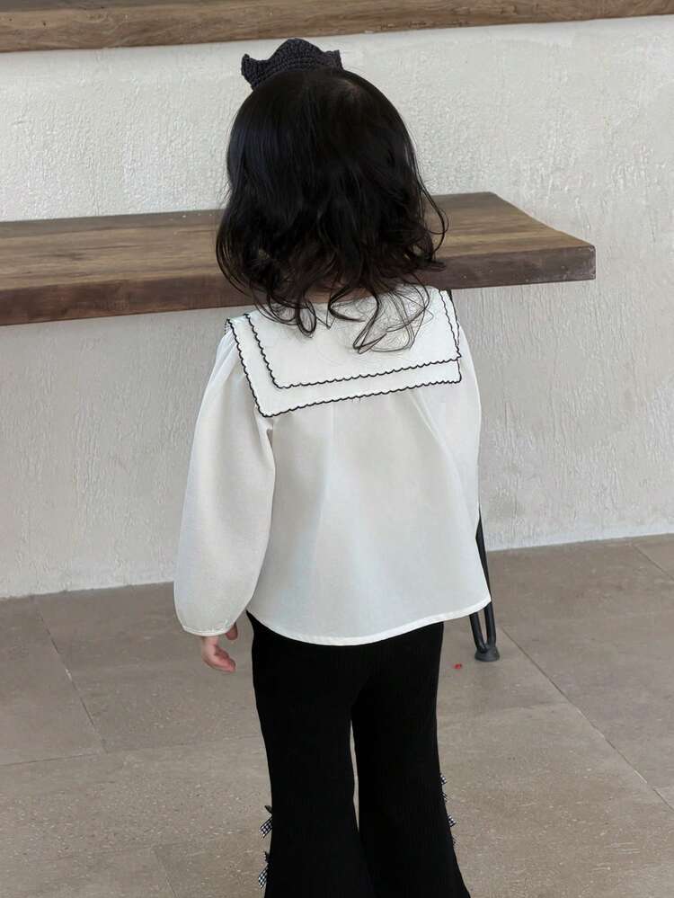 Toddler Girls' Casual Turndown Collar Long Sleeve Shirt Blouse, Spring/Autumn