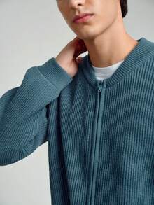 RONVEXI Men's Solid Color Long Sleeve Casual Zip-Up Knit Cardigan, Autumn/Winter - Dusty Blue - View 7