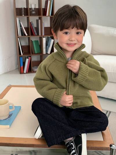 Toddler Boys' Solid Color Raglan Long Sleeve Sweater, Autumn/Winter