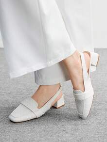 CUCCOO BIZCHIC Giày cao gót mũi vuông đế dày màu trắng, hở gót, thời trang thường ngày cho nữ, đa năng cho kỳ nghỉ, đi làm và mặc hàng ngày - trắng - Xem 5