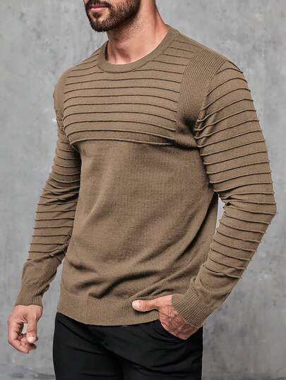 Manfinity Homme Suéter de punto casual de manga larga con cuello redondo y diseño de raglán para hombres de talla grande de unicolor