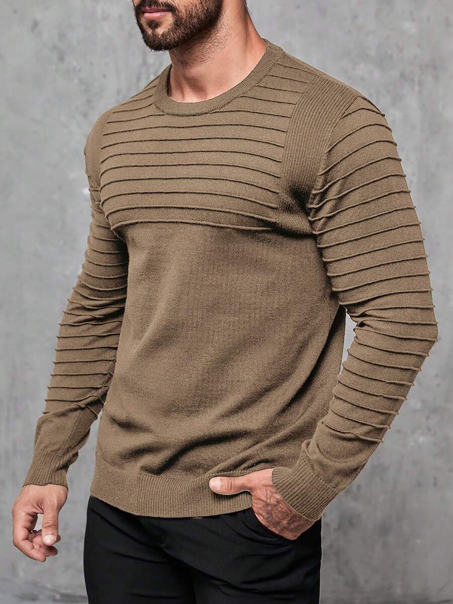 Manfinity Homme Plus Size Men's Solid Color Crew Neck Raglan Long Sleeve Casual Knit Pullover Sweater - Coffee Brown - View 1