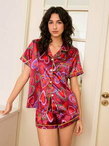 Chillnights Conjunto de pijama con estampado de corazón y leopardo para mujer - Multicolor - Ver 3