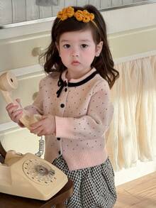 DAZY Baby Girls' Round Neck Polka Dot Bowknot Cardigan - Pink - View 10