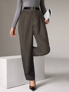 Heiryn 通勤休闲直筒高腰女裤 - 咖啡棕 - 查看 4