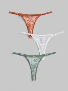 ROMWE Kawaii 3 chiếc quần lót dây ren hình trái tim đính kim loại gợi cảm - Nhiều màu - Xem 2