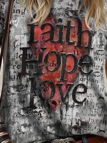 INAWLY Women's Summer Heart & Letter Print Round Neck Short Sleeve T-Shirt - Multicolor - View 3