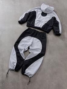 STYNVO Men's Two-Tone Zip Front Hoodie And Drawstring Pants Casual Tracksuit Set Mens Y2k Clothes Men 2 Piece Set Patched Men S Two Piece Set F1 Jogging Suits Y2k Tracksuit Men Mens Two Piece Set - Multicolor - View 2