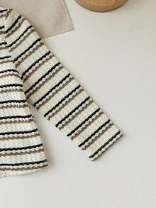 SHEIN Blusa de manga larga casual y versátil con cuello y rayas - Beis - Ver 4