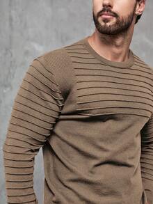 Manfinity Homme Plus Size Men's Solid Color Crew Neck Raglan Long Sleeve Casual Knit Pullover Sweater - Coffee Brown - View 5