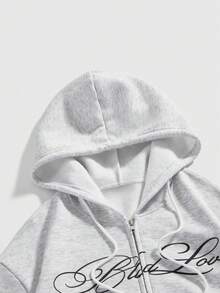 ROMWE Avant Street Casual Y3K Sexy Chain Print Lightweight Grey Open Front Sweatshirt For Women - Light Grey - View 4