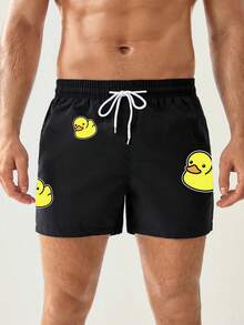 Manfinity VDAYZ 男士卡通鸭子印花抽绳腰沙滩短裤 - 彩色 - 查看 1