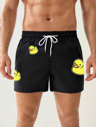Manfinity VDAYZ 男士卡通鸭子印花抽绳腰沙滩短裤