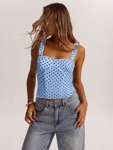 SHEIN BAE Đêm hẹn hò của phụ nữ Tiệc bạn gái Tiệc sinh nhật Câu lạc bộ đêm Tiệc ngày lễ Áo hai dây chấm bi thanh lịch, Tiệc bạn gái, Hẹn hò, Áo nịt ngực đi làm hàng ngày trên phố, Áo nịt ngực dễ thương, Câu lạc bộ áo gợi cảm, Áo nịt ngực, Áo mùa hè, Áo dễ thương, Áo mùa hè của phụ nữ Áo nịt ngực - Màu xanh nhạt - Xem 4