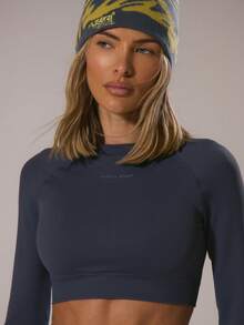 Musera Sport Sport Fitted Long Sleeve Crop Top Padel Winter Activewear Sport Gym Workout Explorer - Navy Blue - View 2