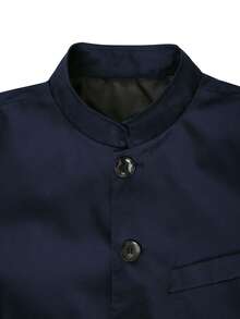 Manfinity Mode 男士纯色长袖单排扣休闲商务西装外套，男士休闲西装，皇家蓝西装外套，男士西装外套，适合各种场合，包括日常休闲、周末旅行、户外活动、探险旅行、轻松的工作环境或半正式场合，也是送给男友/丈夫、周年纪念日或圣诞节的理想礼物。 - 藏蓝色 - 查看 4