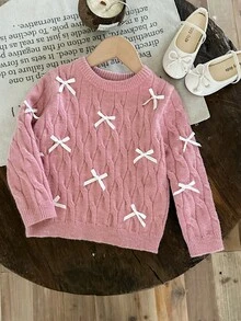 LMoss Kids LMoss Young Girl Young Girl Casual Sweater With Bow Decoration - Dusty Pink - View 3