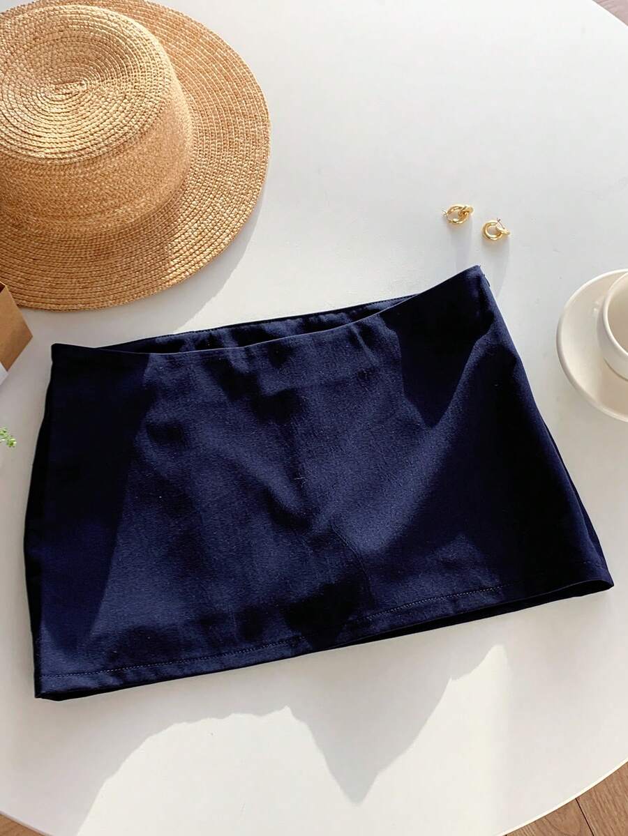 SHEIN EZwear 女士纯色低腰短款休闲裙 - 藏蓝色 - 查看 1