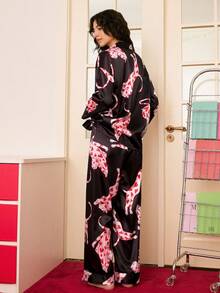 Chillnights 时尚别致的情人节爱心豹纹印花休闲宽松女式睡衣套装 - 彩色 - 查看 2