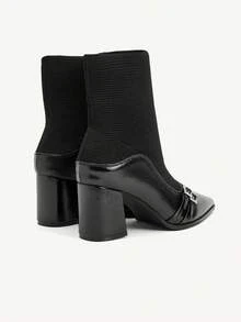 CUCCOO CHICEST Women's Pointed Toe Buckle Design Fashion Daily Wear High Heel Mid-Calf Boots - Black - View 11