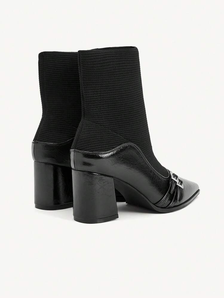 CUCCOO CHICEST Women's Pointed Toe Buckle Design Fashion Daily Wear High Heel Mid-Calf Boots