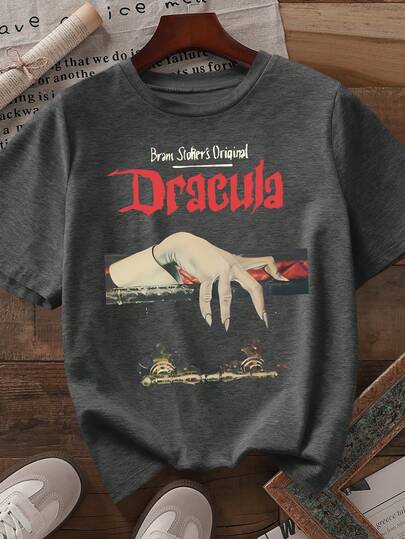 EMERY ROSE 加大码万圣节T恤，加大码街头风图案T恤，休闲夏季上衣，度假风