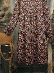 EMERY ROSE Casual Minimalist Ditsy Floral Pattern Loose Fit Round Neck Plus Size Dress, Suitable For Autumn/Winter - Multicolor - View 4