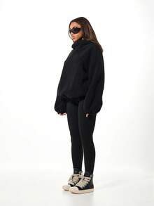 SUMWON WOMEN Áo hoodie Sherpa Borg cỡ lớn có dây rút, tay dài, ấm áp, mặc thường ngày, dạo phố mùa đông - màu đen - Xem 5