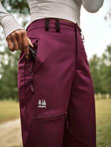 SHEIN In My Nature Women's Zipper Pocket Straight Leg Casual Versatile Hiking Pants - Burgundy - View 5