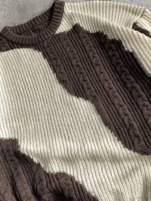 AXEPEAK Plus Size Men's Contrast Color Round Neck Long Sleeve Casual Knit Pullover Sweater - Multicolor - View 4