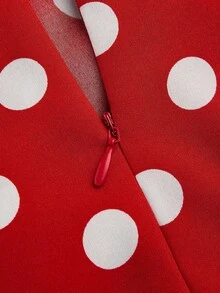 Sweetra Plus Size Cute Polka Dot Print Contrast Color Apron Dress - Red - View 3