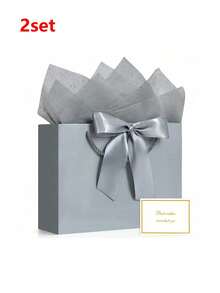 1/2/5个装，大号礼品袋，带丝带、1张贺卡和2张薄纸，便携式纸质礼品袋，带提手，生日礼品袋，婚礼派对母亲节礼物袋